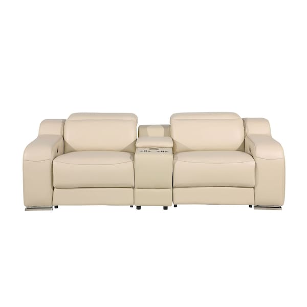 Homeroots 89in Cream and Silver Italian Leather Power Reclining Loveseat With Storage 720523 - main