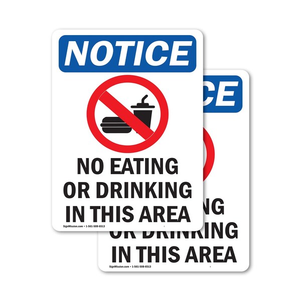 Signmission No Eating Or Drinking Sign With Symbol, 7 in W x Rectangle, Vinyl Decal OS-2PACK-NS-D-710-V-14500 - main