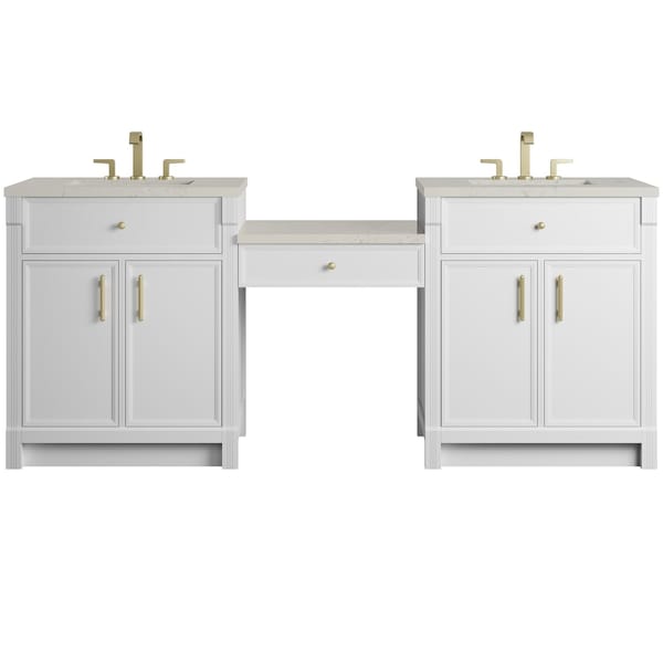 James Martin Vanities Bellshire 84" Dual Vanity Set with 24" Make-Up Counter, Bright White w/3 cm Siberian Silestone Top 660-VMC84-BW-3SFR - main