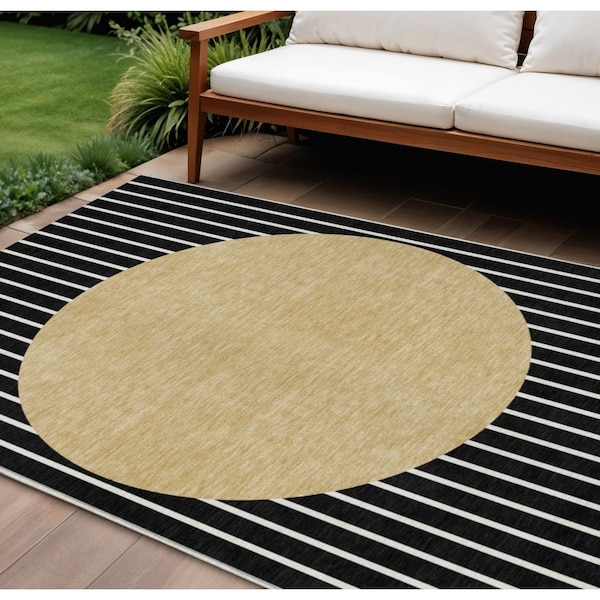Homeroots 9' X 12' Black And Beige Striped Washable Indoor Outdoor Area Rug 597149 - main