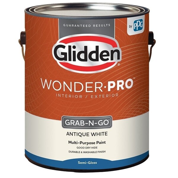 Glidden Wonder-Pro Interior/Exterior Paint, Semi-Gloss Sheen, Antique White, 1 gal GLWP32AW/01 - main