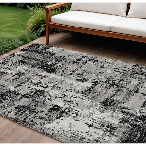 Homeroots 8' X 10' Black And Gray Abstract Washable Indoor Outdoor Area Rug 597935 - main