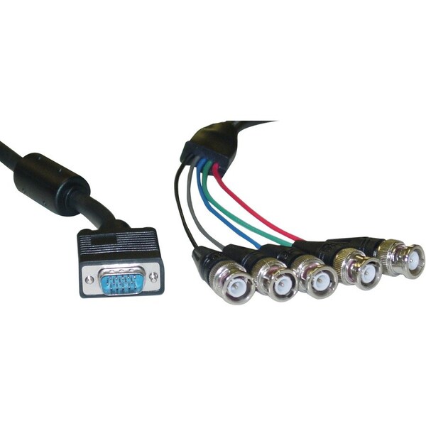 Cable Wholesale SVGA (HD15 Male) to BNC (5 Male) Monitor Breakout Cable, Black, Double Shielded, 1 foot 10H1-18101BK - main