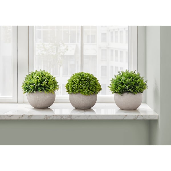 Monarch Specialties Artificial Plant, 5" Tall, Grass, Indoor, Faux, Fake, Table, Greenery, Potted, Set Of 3, Decorative I 9589 - main