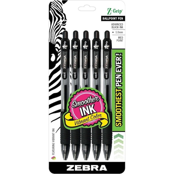 Zebra Pen Z-Grip Retractable Ballpoint 1.0mm Black 5pk 22215 - main