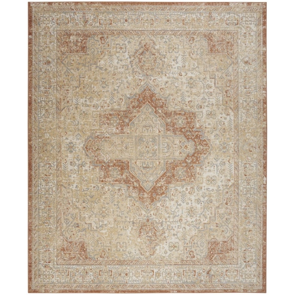 Homeroots 10' X 14' Beige And Rust Floral Indoor Outdoor Area Rug 573751 - main