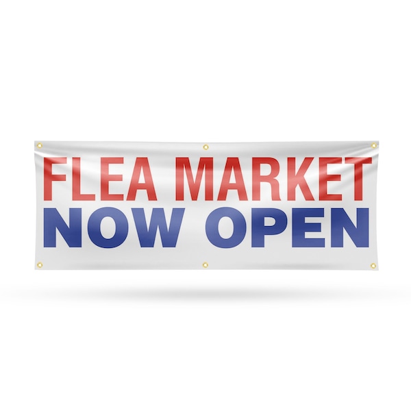 Signmission Flea Market Now Open, 24 Inch x 72 Inch, Vinyl Banner B-72-30635 - main
