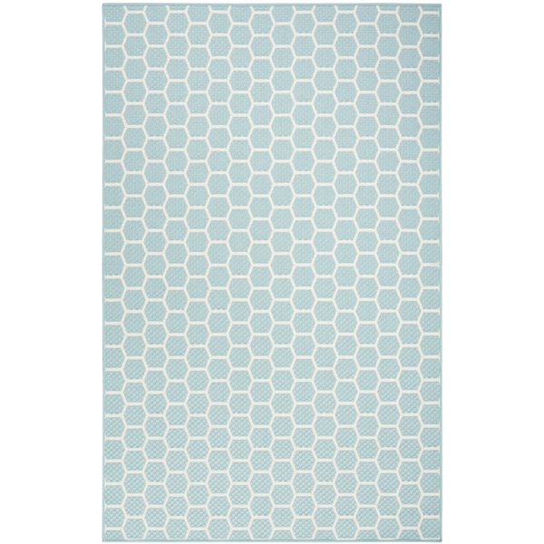 Homeroots 4' X 6' Aqua And Ivory Geometric Indoor Outdoor Area Rug 554778 - main