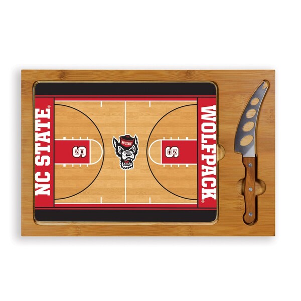 Picnic Time Family Of Brands NCAA NC State Wolfpack Basketball Court Icon Glass Top Cutting Board & Knife Set 910-00-505-425-0 - main