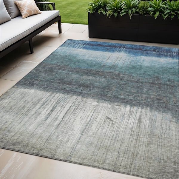Homeroots 5' X 8' Blue And Gray Abstract Washable Indoor Outdoor Area Rug 632042 - main