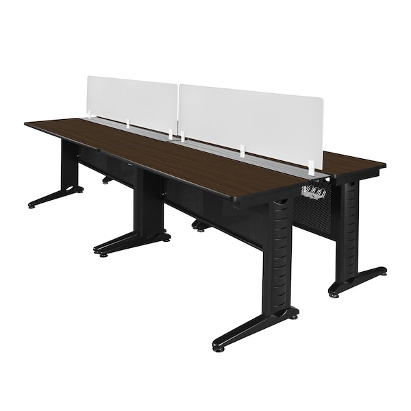 Regency Fusion 4 Person Bench Workstation W/ Privacy Panel, 96 in W X Wood, Metal, Neo Walnut MFBPD9658NW - main