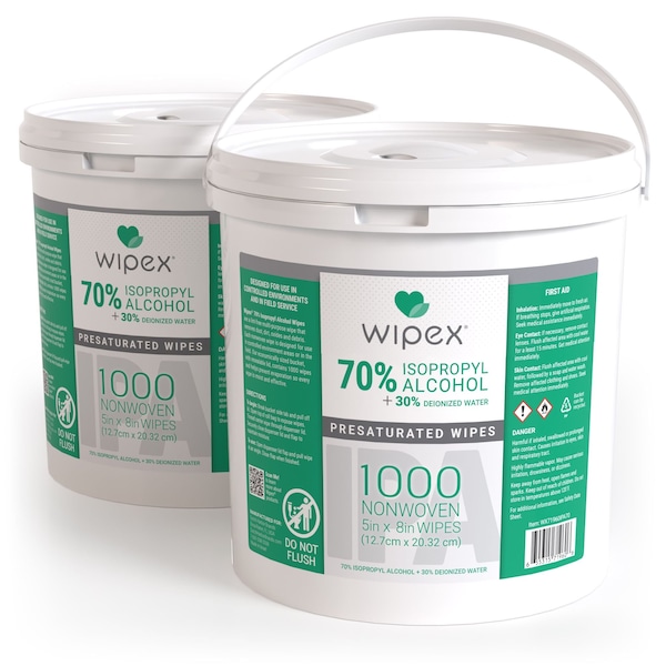 Wipex 70% Isopropyl Alcohol Wipes 1000ct Value Bucket, 2000 wipes/case, Lint-Free SMS Cloth Material, 2PK WX71960IPA70-2 - main