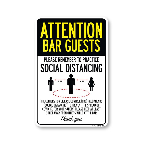 Signmission Public Safety, Bar Guests Practice Social Distancing, 18in X 12in Aluminum, OS-NS-A-1218-25408 OS-NS-A-1218-25408 - main