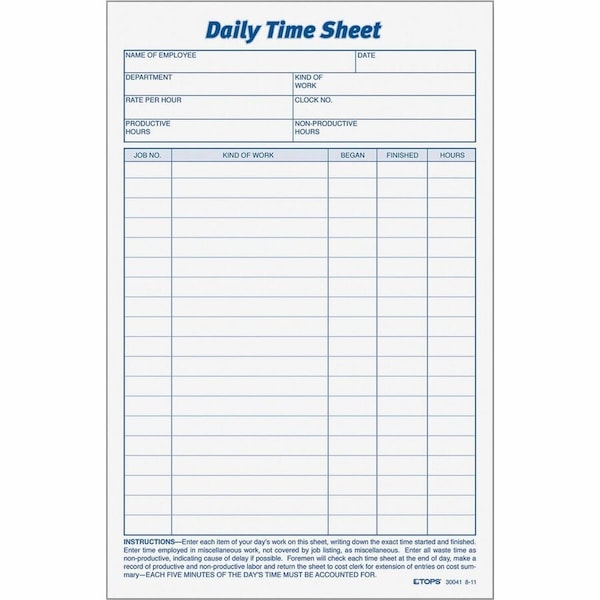 Tops Business Forms TOPS, Daily Time And Job Sheets, 8 1/2 X 5 1/2, 2PK 30041 - main