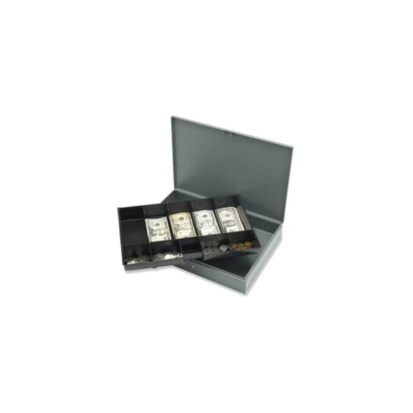 Sparco Products SPR15500 Cash Box- w- 2 Keys- 10 Compartments- 10-.50in.x15in.x2in.- Gray SPR15500 - main