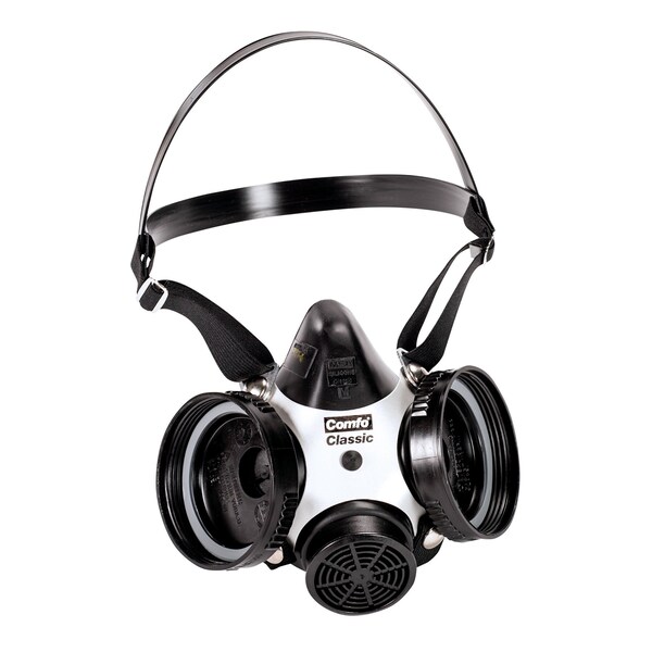 Msa Safety Half Mask Respirator, Comfo Classic, SoftFeel Hycar, Threaded, Black, Medium 808074 - main
