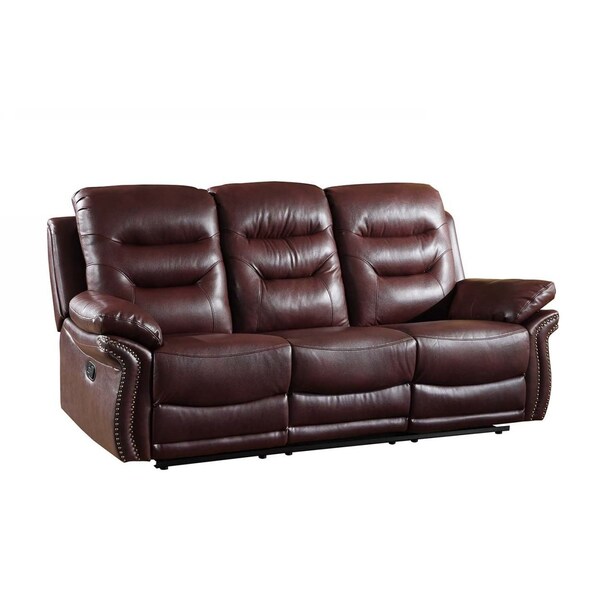 Homeroots 90" Burgundy Faux Leather Reclining Sofa With Black Legs 329426 - main