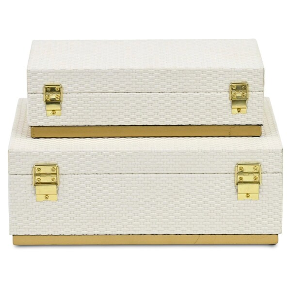 Homeroots Set of Two White And Gold Nesting Decorative Storage Boxes With Lids, 2PK 712920 - main