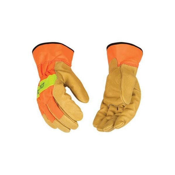 Kinco General Purpose Gloves with Safety Cuff, Large, Pigskin/Nylon, Hi-Viz Orange, Safety Cuff 1918-L - main
