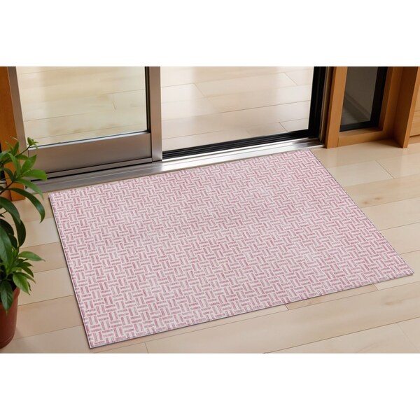 Homeroots 3' X 5' Pink And Silver Geometric Washable Indoor Outdoor Area Rug 594491 - main