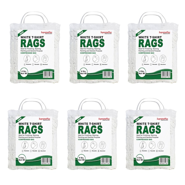Supremeplus New White Knit T-Shirt Cleaning Rags, 4 lbs. Bag, Pack of 6, 6PK SP-6822 - main