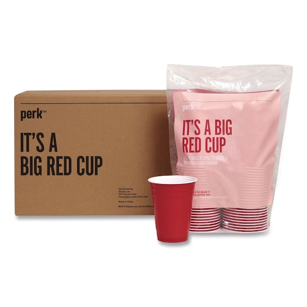 Perk Plastic Cold Cups, 16 oz, Red, 500PK PK54359CT - main