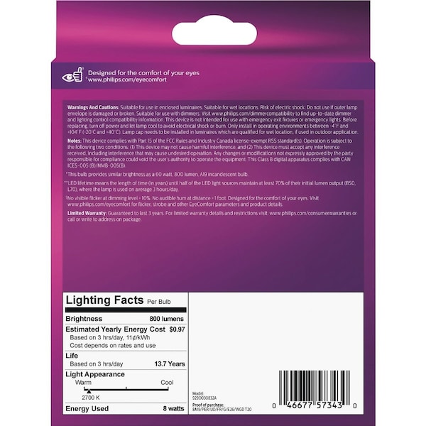 Signify Ultra Definition Warm Glow 60W Equivalent Soft White A19 Medium LED Light Bulb, 2PK 573436 - main