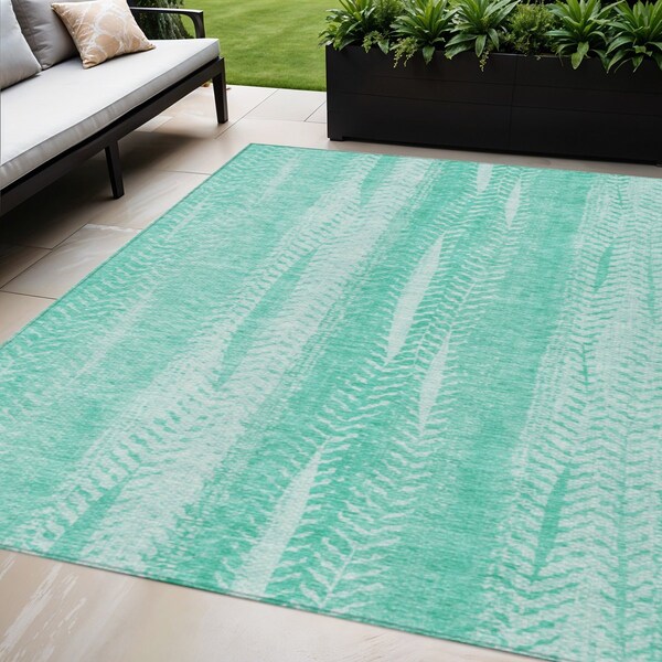 Homeroots 5' X 8' Aqua Teal Blue And Ivory Botanical Leaves Washable Indoor Outdoor Area Rug 581961 - main