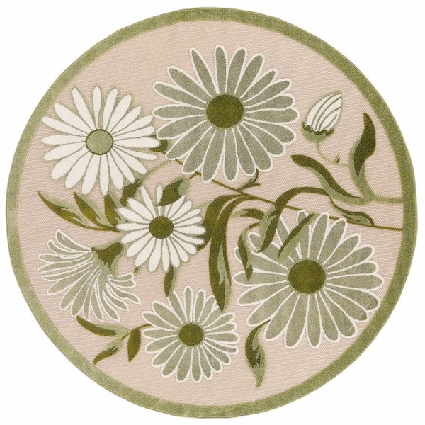 Homeroots 8' Ivory And Green Round Floral Indoor Outdoor Area Rug 548063 - main
