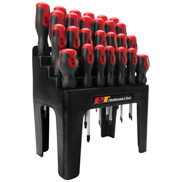 Performance Tool 26 pc. Screwdriver Set, Magnetic Tips, Non-Slip Grips, Storage Rack W1726 - main