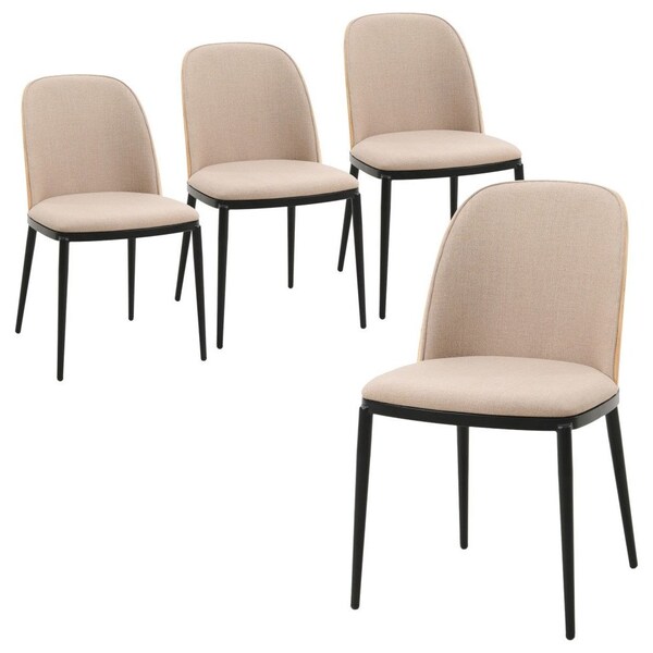Leisuremod Tule Dining Side Chair with Velvet Seat and Steel Frame, Natural Wood/Brown, 4PK TCNW18BR4 - main