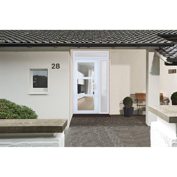 Vdomdoors Front Exterior Prehung FiberGlass Door Clear Glass See-through / Manux 8555 White Silk Clear Glass MANUX8555EXD-WS-W30+12 x H80+14-RH - main