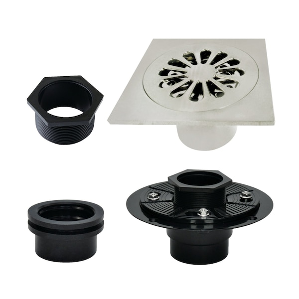 Kingston Brass 4" Brass Square Grid Shower Drain with Hair Strainer and Base Flange, Polished Nickel BSFK4161PN - main