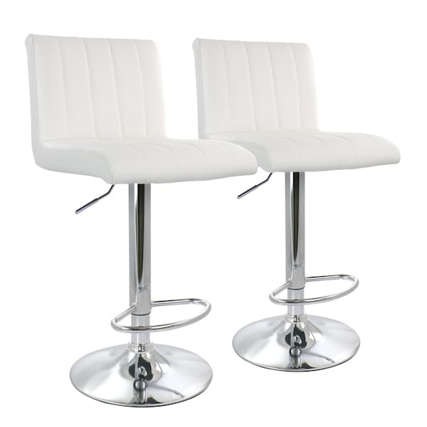 Elama 2 Piece Tufted Faux Leather Adjustable Bar Stool in White with Chromed Base ELM7228WHT - main