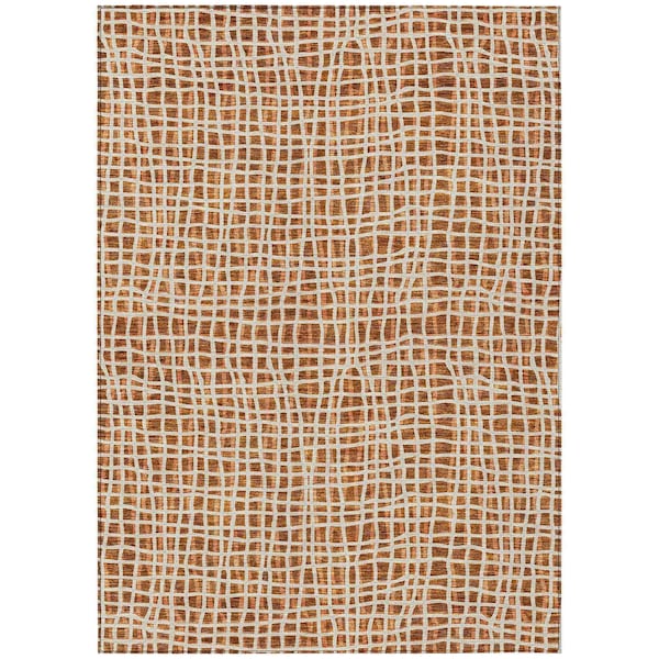 Homeroots 10' X 14' Orange Beige And Copper Striped Washable Indoor Outdoor Area Rug 583461 - main