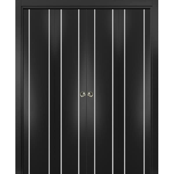 Sartodoors Sliding Closet Double Bi-fold Doors, Planum 0410 Matte Black, Sturdy Tracks Moldings Trims Hardware PLANUM0410DBF-BLK-96 x 84 (4* 24x84) - main