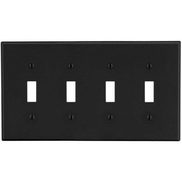 Hubbell Wiring Device-Kellems Wallplate, 4-Gang, 4) Toggle, Black P4BK - main