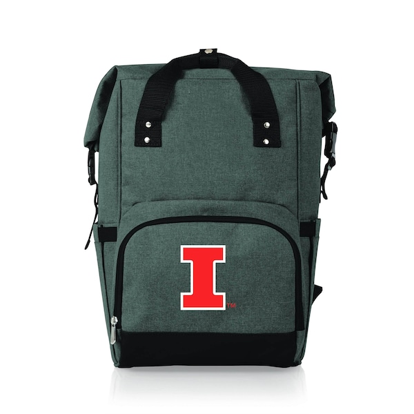 Picnic Time Family Of Brands NCAA Illinois Fighting Illini On The Go Roll-Top Backpack CoolerHeathered Gray 616-00-105-216-0 - main