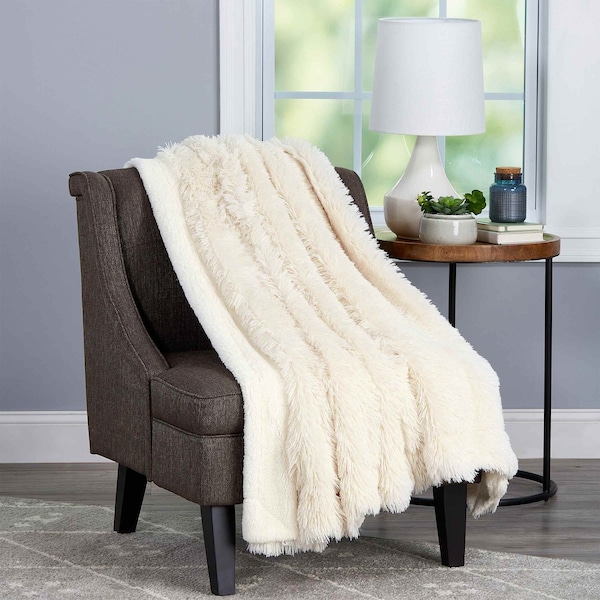 Lavish Home Throw Blanket for the Couch Luxurious, Soft Faux Fur Fluffy Comforter, Long Pile Blanket, White 66-THROW030 - main