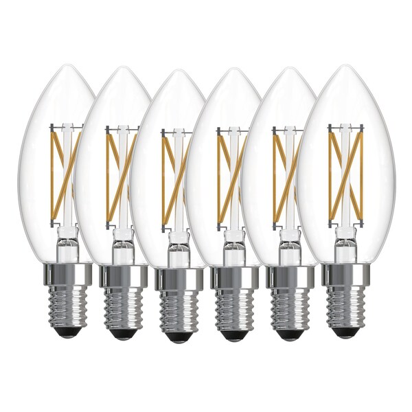 Bulbrite LED Filament PK of 6, 5.1 W Dimmable B11 Light Bulb with Clear FinishE12 Base, 3000K 776233 - main