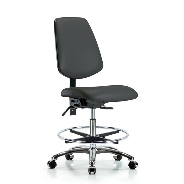 Blue Ridge Ergonomics Bench Chair, Vinyl, Med, Bk, CF, Cast, Gry, No Arms, 22" to 29" Height, Charcoal BR-VMBCH-MB-CR-T1-A0-CF-CC-8605 - main