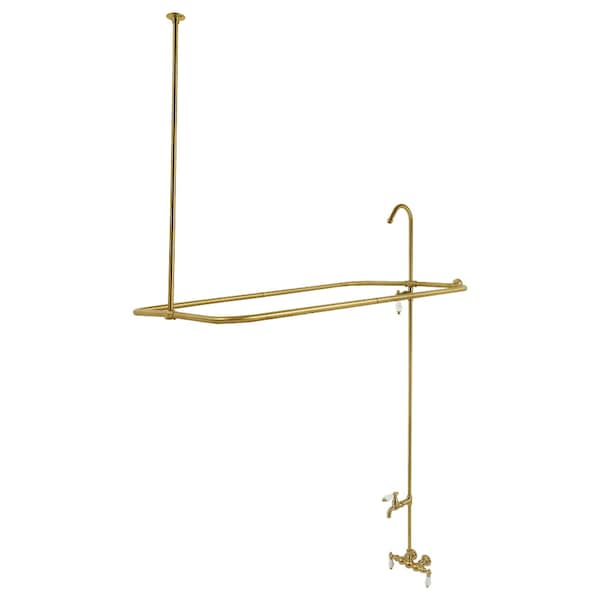 Kingston Brass Tub Wall Mount Tub Faucet with Shower Enclosure, Brushed Brass CC65T7 - main