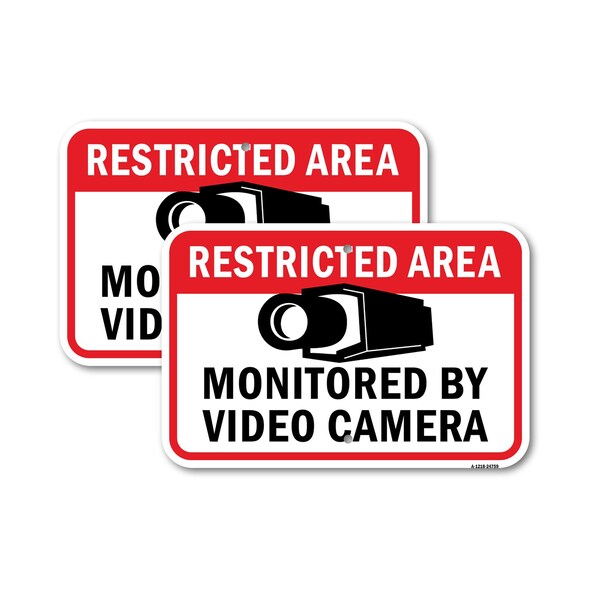 Signmission Restricted Area Monitored By Video Camera 1, 18'' X 24'' 2 Signs, Heavy Gauge Aluminum, 2PK A-1824-2PACK-24759 - main