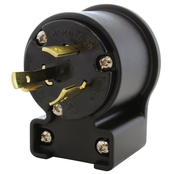 Ac Works Right Angle L6-20P Plug, 20A 250V Locking Male Connector, Industrial Grade, DIY Cord Repair ASEL620P - main