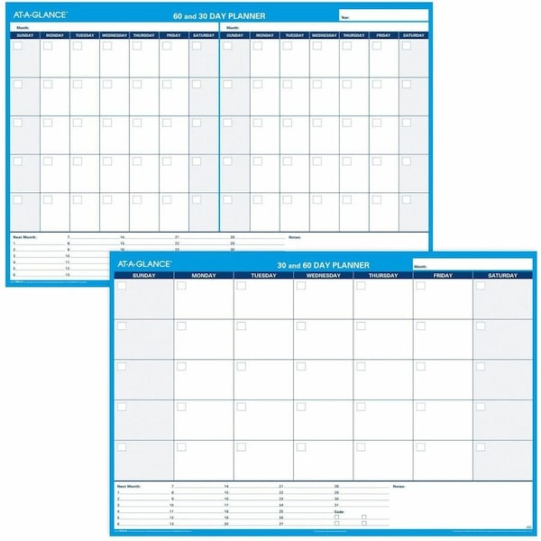 At-A-Glance 30/60-Day Undated Horizontal Erasable Wall Planner, 48 x 32, White/Blue PM33328 - main