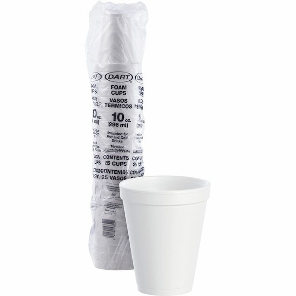 Dart Disposable Cup, Hot/Cold, Foam, 10 oz, White, PK1000 10J10 - main