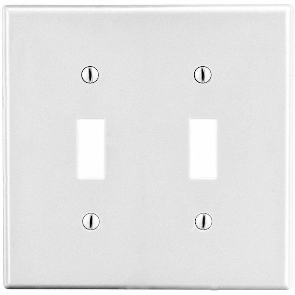 Hubbell Wiring Device-Kellems Toggle Switch Wall Plate, Number of Gangs: 2 Plastic, Satin Finish, White PJ2W - main
