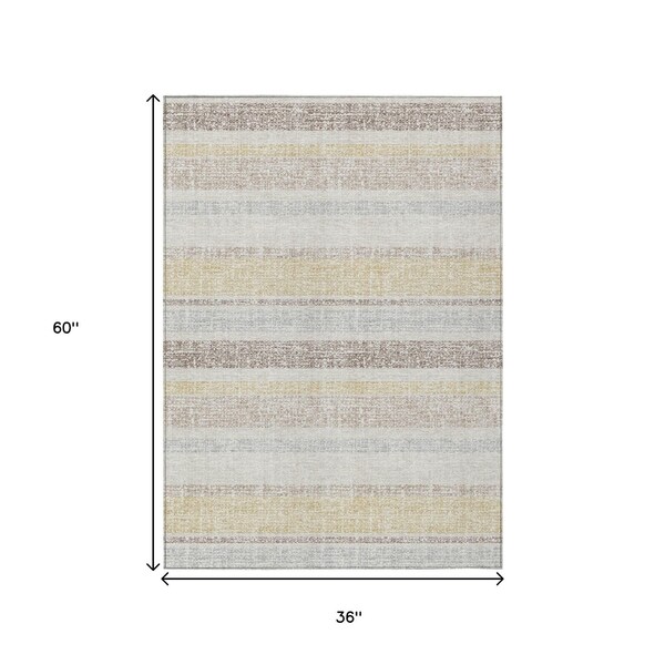 Homeroots 3' X 5' Ivory And Beige Striped Washable Indoor Outdoor Area Rug 632221 - main