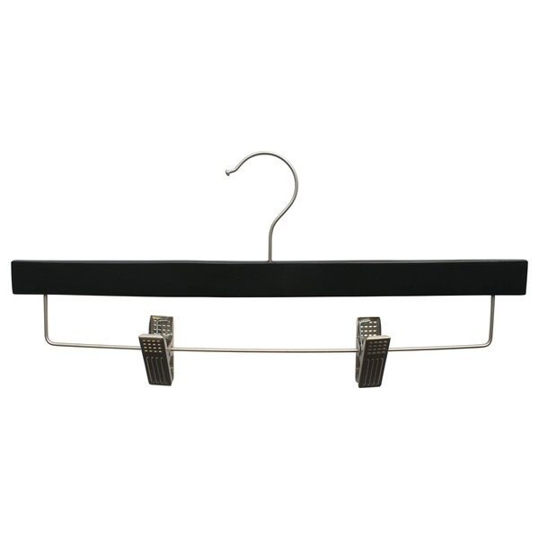 Nahanco 14in Black Wooden SlimLine Pant/Skirt Hanger w/ Padded Clips and Black Hardware, 50PK SL70214RC50 - main