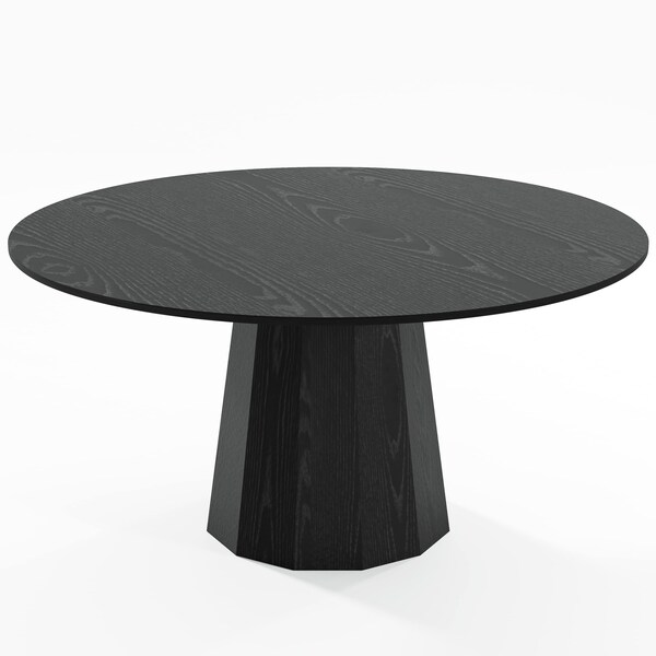 Homeroots 60" Black Solid Wood Pedestal Base Round Top Dining Table 721066 - main
